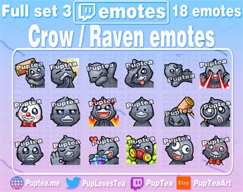 18x Cute Crow Raven Emotes Pack For Twitch Youtube And Discord Full Set 3 Etsy Canada