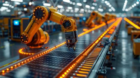 Robotic Arms Assembling Solar Panels On Production Line Generative Ai