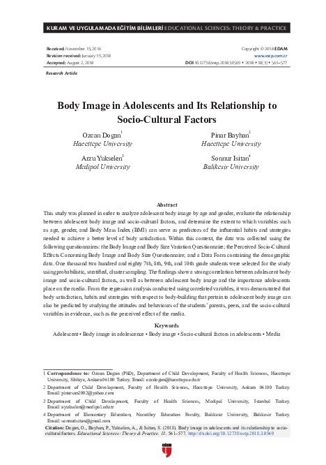 Pdf Body Image In Adolescents And Its Relationship To Socio Cultural