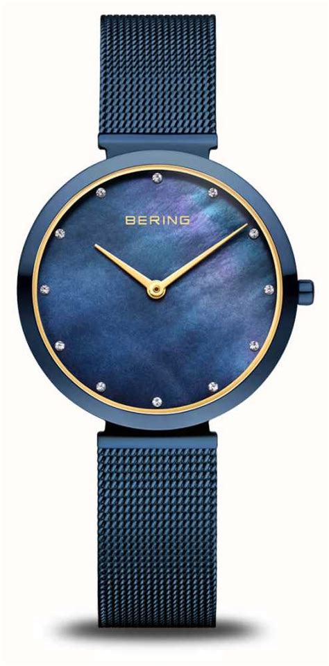 Bering Women S Classic Mm Blue Mother Of Pearl Dial Blue