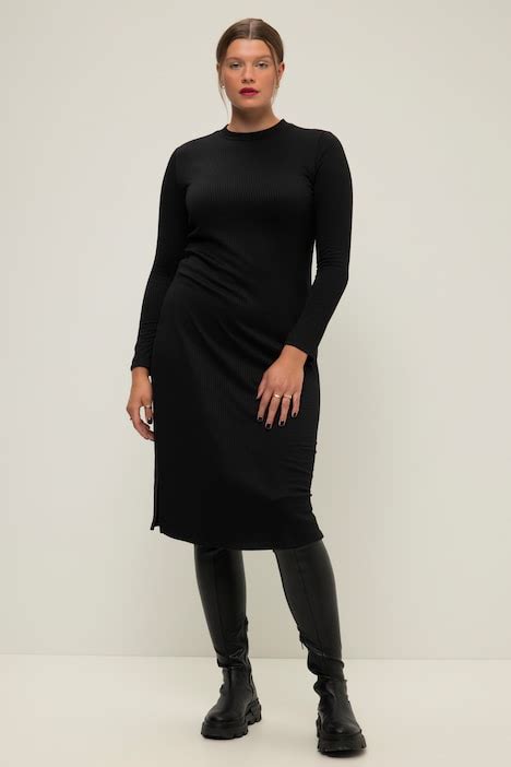 Ribbed Long Sleeve Jersey Dress Black Ulla Popken