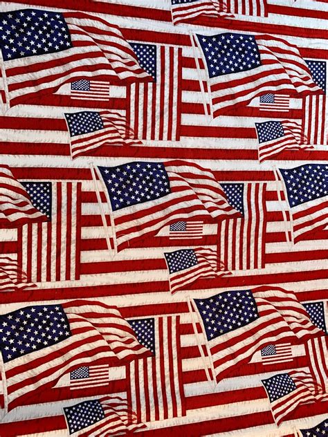 Flags On White Cotton Patriotic American Flag Fabric By The Etsy