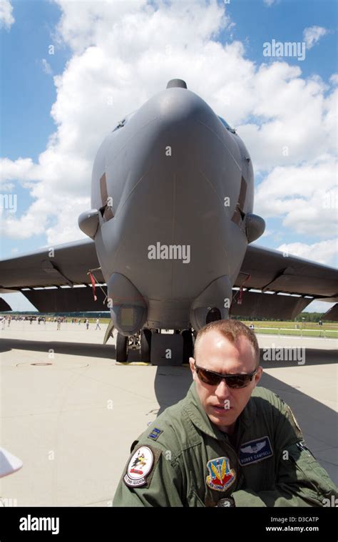 Pilot in front of an American B-52 bomber during an airshow at NATO ...