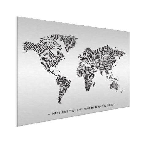 Empreinte Digitale Noir Et Blanc Avec Texte Aluminium Carte Du Monde