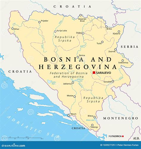 Bosnia And Herzegovina Political Map Stock Vector Illustration Of