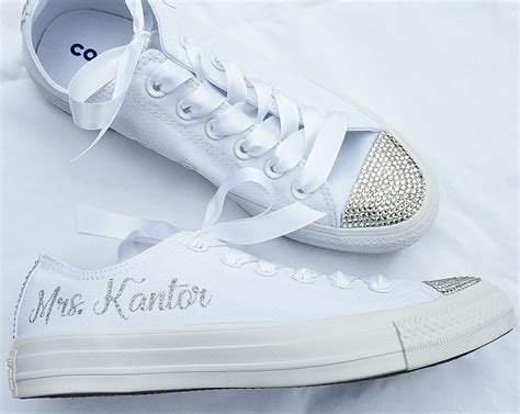 Wedding Converse, All White, Personalized Name, Choose Glitter Color ...