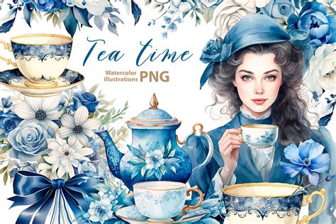 Watercolor Tea Time Clipart Set Design Cuts