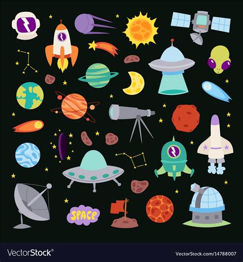 Astronomy Icons Stickers Set Astronaut Royalty Free Vector