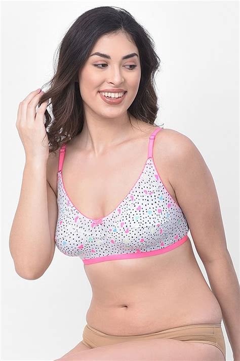 Buy Non Padded Non Wired Printed Full Figure Bra In Grey Cotton Rich