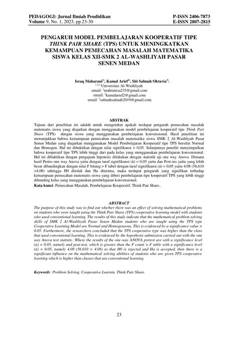 PDF PENGARUH MODEL PEMBELAJARAN KOOPERATIF TIPE THINK PAIR SHARE TPS