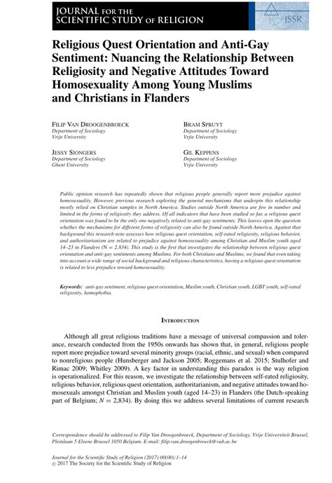 Pdf Religious Quest Orientation And Anti Gay Sentiment Nuancing The