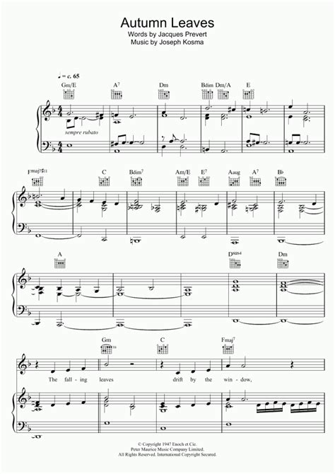 Autumn Leaves Piano Sheet Music | OnlinePianist