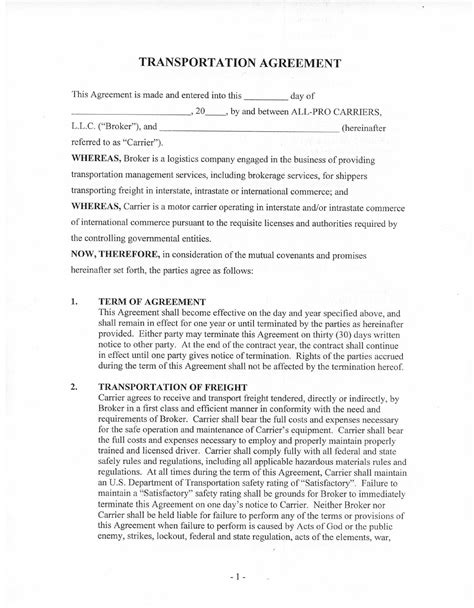 Transportation Agreement Edit Fill Sign Online Handypdf