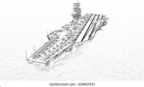 Aircraft Carrier Crossing Ocean 3d Rendering Stock Illustration ...