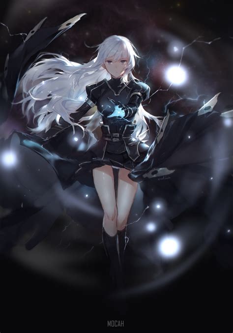 Anime Anime Girl Long Hair White Hair Blue Eyes Electric Dress