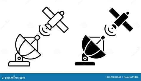 Linear Icon Satellite Fly And Transmit Communication Signal To Radio