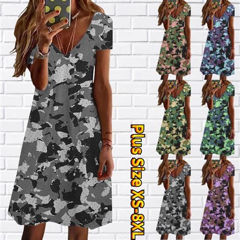 Cheap Summer Fashion Womens V Neck Short Sleeve Camouflage Printed