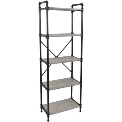 Sunnydaze 5 Tier Industrial Black Pipe Bookshelf Oak Gray 71 Ralphs