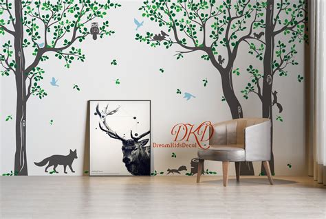 Tree Wall Decal Nursery Wall Decals-tree With Birds Fox Owls - Etsy