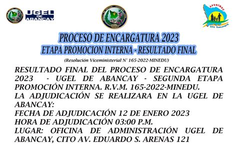 Proceso De Encargatura Cargos Directivos Resultado Final Ugel Abancay