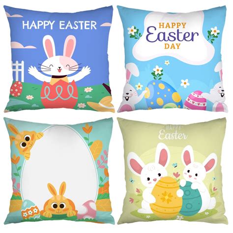 Dicasser Rabbit Happy Easter Throw Pillow Cover 18 X 18 Inch Easter