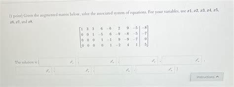 Solved Point Given The Augmented Matrix Below Solve The Chegg