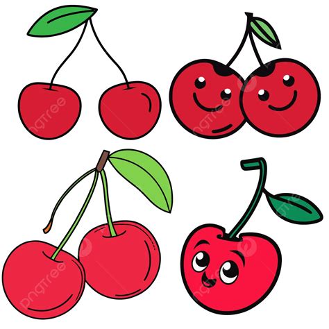 Hand Drawn Vector Sticker Design With Red Cherry Set Cherry Cherry