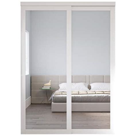 Ark Design 60 In X 80 In 1 Lite Mirrored Glass White Finished Closet Sliding Door With