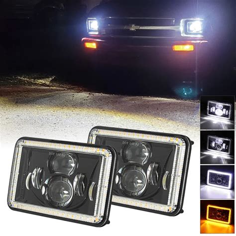 4x6 Inch 80W LED Headlights Hi Lo Beam With White Amber DRL For H4651