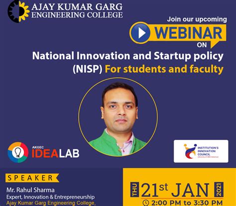 Webinar On National Innovation Startup Policy Nisp Ajay Kumar Garg