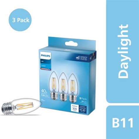 Philips 3 3 Watt 40 Watt B11 LED Light Bulb Daylight 5000K 3 Pk