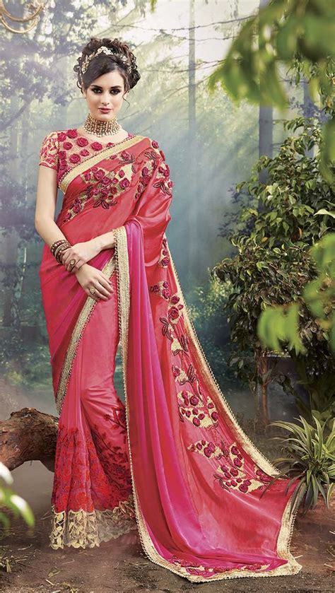 Party Wear Red Heavy Work Saree