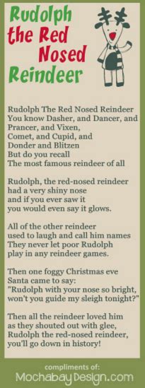 Print Rudolph the Red Nosed Reindeer Christmas Song Lyrics Bookmark