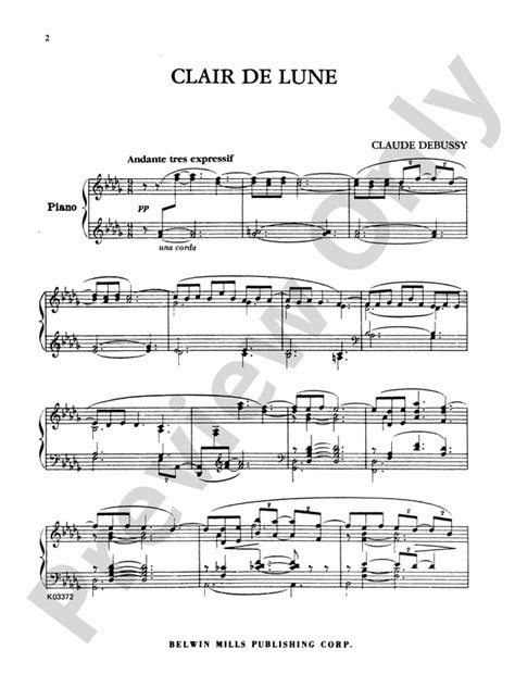 Debussy Clair De Lune From Suite Bergamasque Piano Claude Debussy Digital Sheet Music