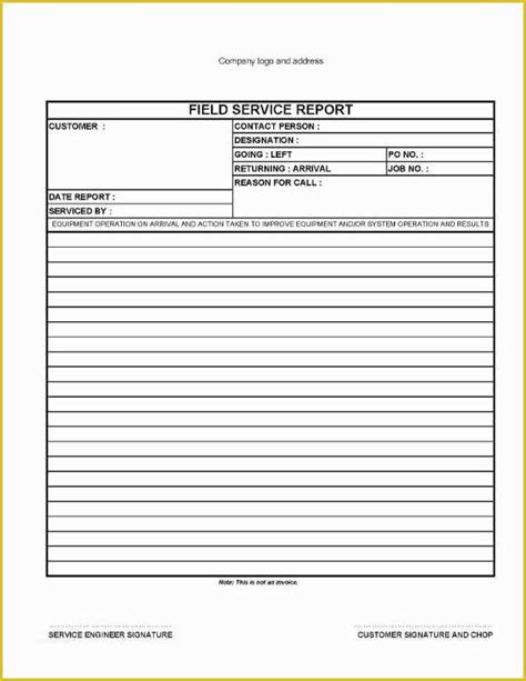 Free Field Service Report Template Excel