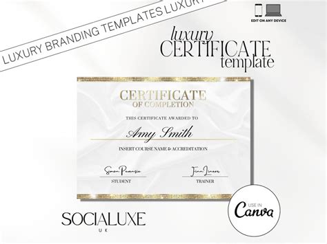 Gold Certificate Of Completion Editable Canva Certificate Etsy