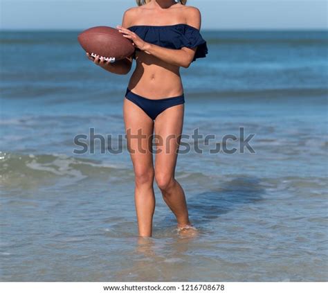 Gorgeous Model Bikini Holding Football Clearwater Stock Photo