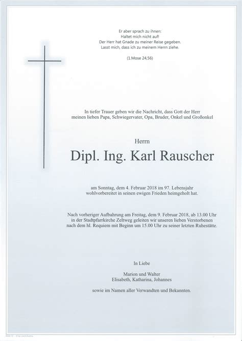 Parte für Dipl Ing Karl Rauscher pax requiem