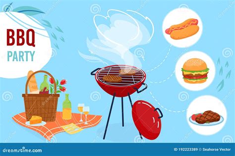 Bbq Grill Party Flat Vector Illustration Cartoon Summer Outdoor