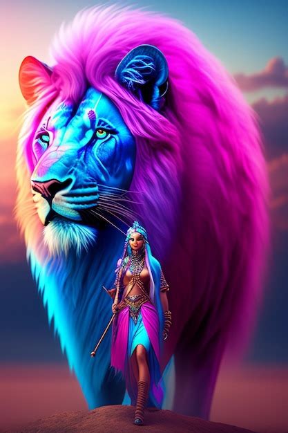 Premium Photo | A colorful lion with a mane A lion with a colorful mane