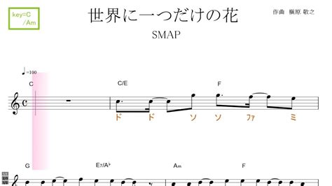 世界に一つだけの花（smap）key＝cam ／ドレミで歌う楽譜【コード付き】 Youtube