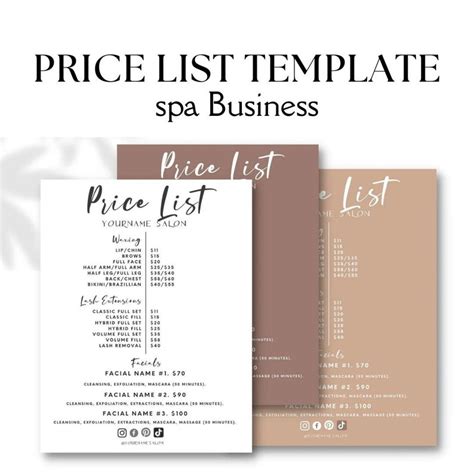 Editable And Printable Spa Business Price List Template Esthetician