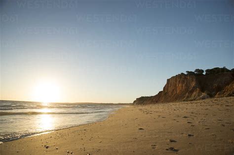 Portugal, Algarve, Albufeira, sunset at the beach stock photo