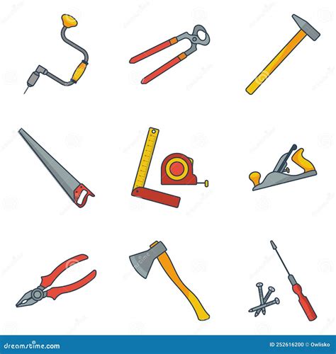 Set Of Carpentry Tools For Work Of Carpenter Stock Vector