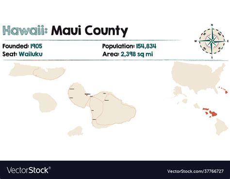 Map maui county in hawaii Royalty Free Vector Image