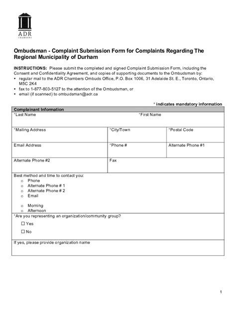 Fillable Online Ombudsman Complaint Submission Form For Complaints