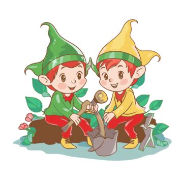 Two Elf Twins With Watering Stick Clipart Vector Elves Working Elves