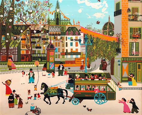 Unknown Charming Vintage 1970s French Naive Paris Street Scene Folk