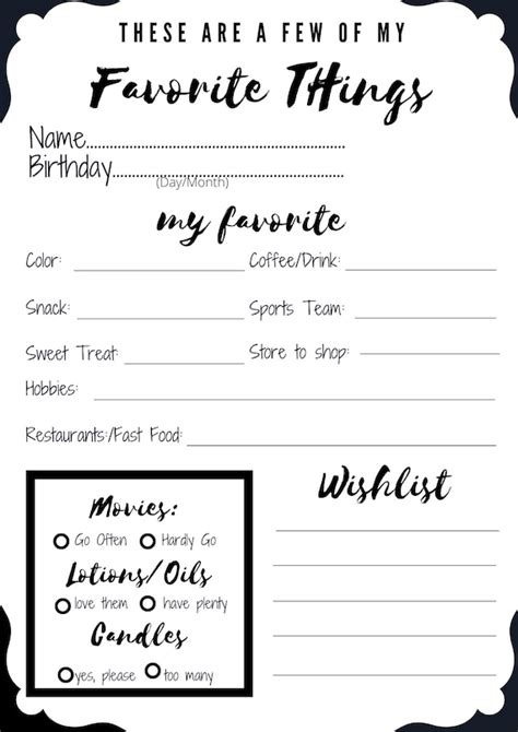 Customizable My Favorite Things Questionnaire 8x10 Senior Class