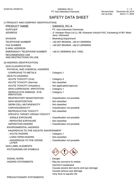 Sanisol Sds Toxicity Personal Protective Equipment